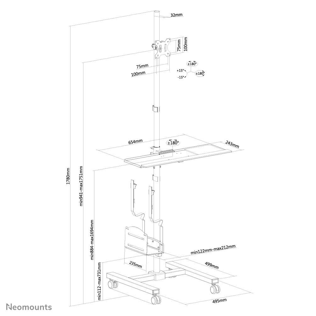 Newstar mobile floor stand FPMAMOBIL1700